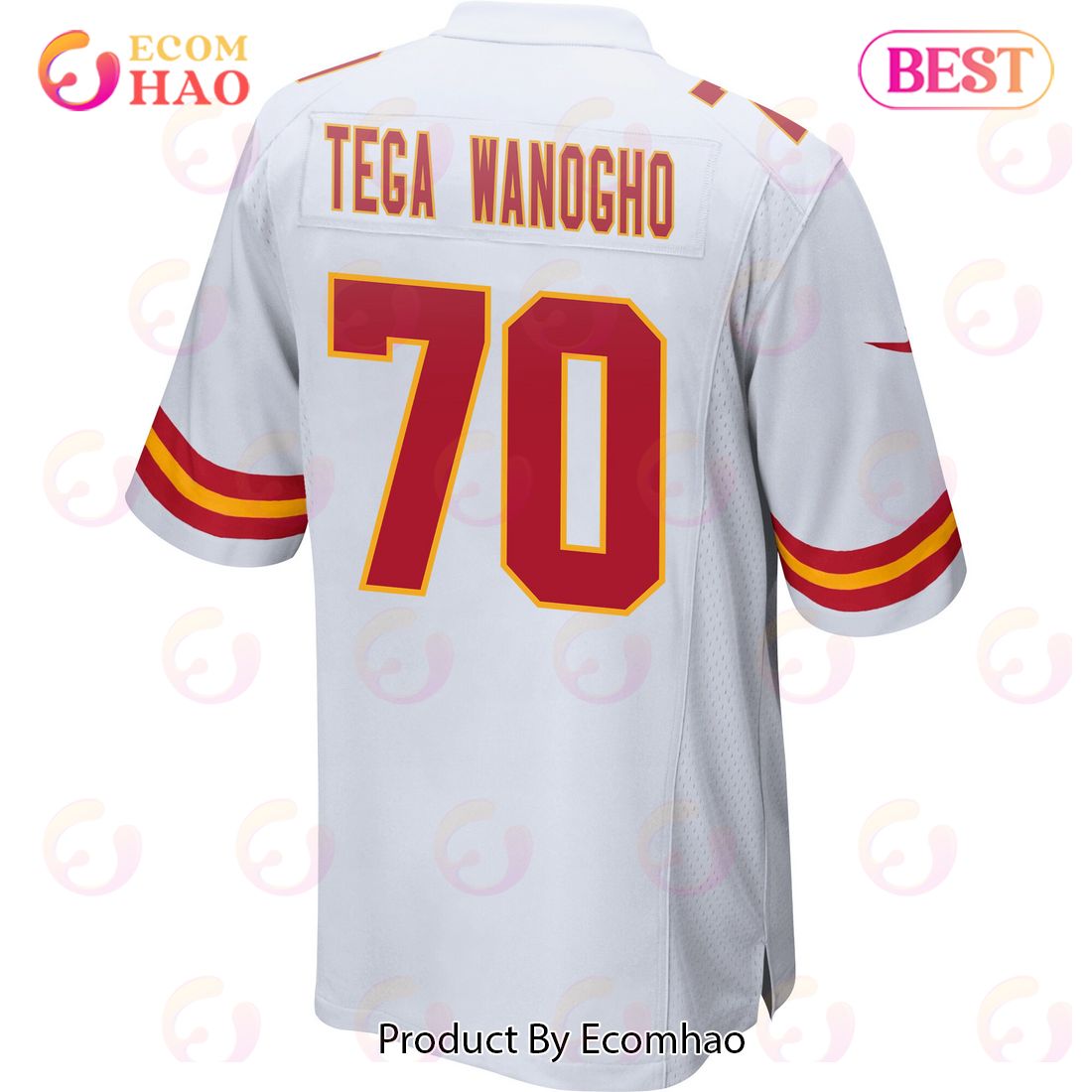 Prince Tega Wanogho 70 Kansas City Chiefs Super Bowl LVII Champions 3 Stars Men Game Jersey – White