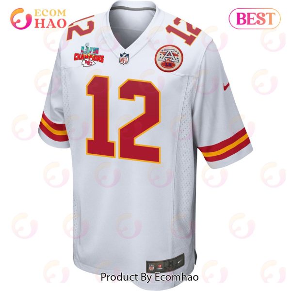 Shane Buechele 12 Kansas City Chiefs Super Bowl LVII Champions 3 Stars Men Game Jersey – White