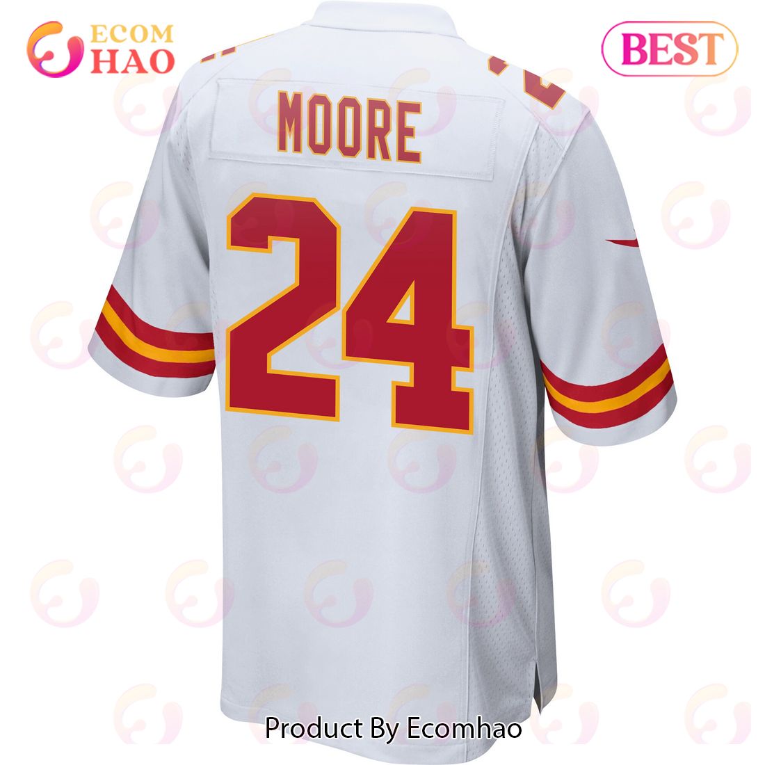 Skyy Moore 24 Kansas City Chiefs Super Bowl LVII Champions 3 Stars Men Game Jersey – White