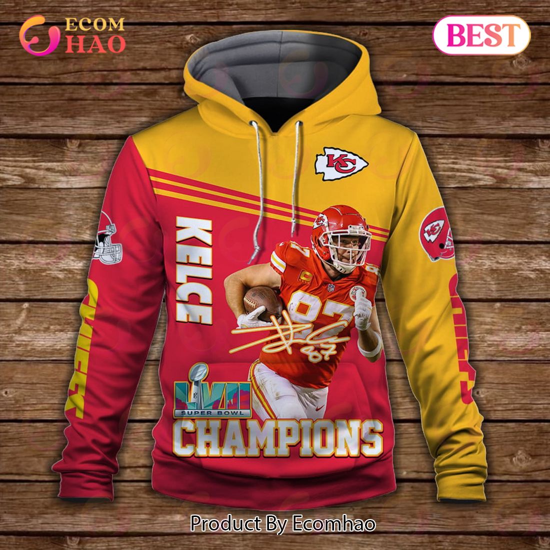 Travis Kelce 87 Kansas City Chiefs Super Bowl Champion 2023 AFC Champions Unisex 3D Hoodie