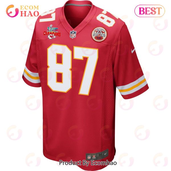 Travis Kelce 87 Kansas City Chiefs Super Bowl LVII Champions 3 Stars Men Game Jersey – Red