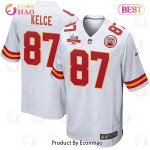 Travis Kelce 87 Kansas City Chiefs Super Bowl LVII Champions 3 Stars Men Game Jersey – White