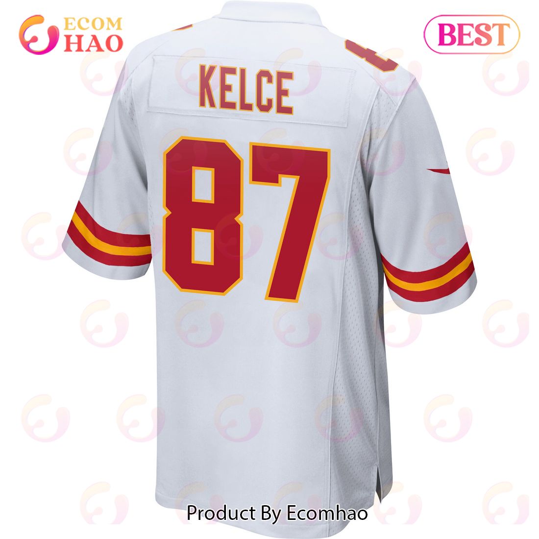 Travis Kelce 87 Kansas City Chiefs Super Bowl LVII Champions 3 Stars Men Game Jersey – White