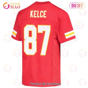 Travis Kelce 87 Kansas City Chiefs Super Bowl LVII Champions 3 Stars Youth Game Jersey – Red