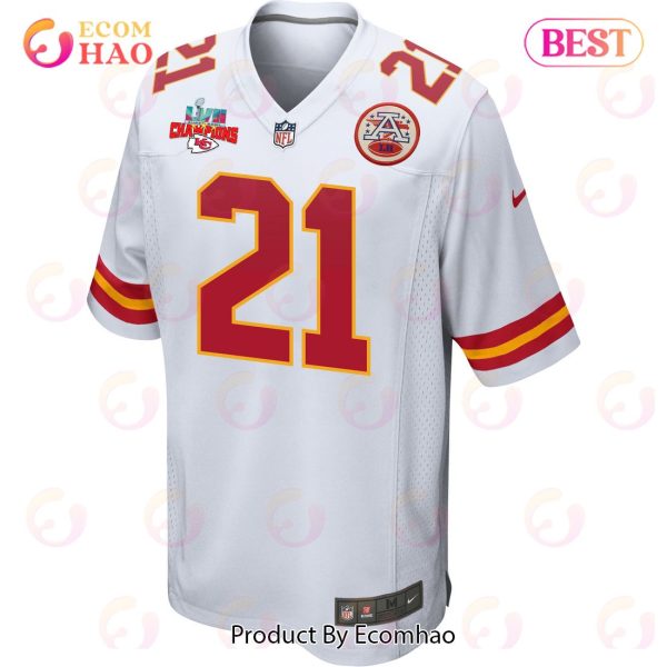 Trent McDuffie 21 Kansas City Chiefs Super Bowl LVII Champions 3 Stars Men Game Jersey – White