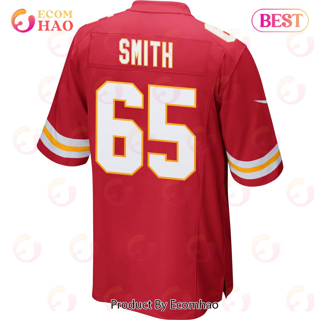 Trey Smith 65 Kansas City Chiefs Super Bowl LVII Champions 3 Stars Men Game Jersey – Red