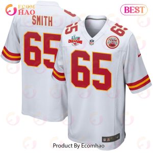 Trey Smith 65 Kansas City Chiefs Super Bowl LVII Champions 3 Stars Men Game Jersey – White