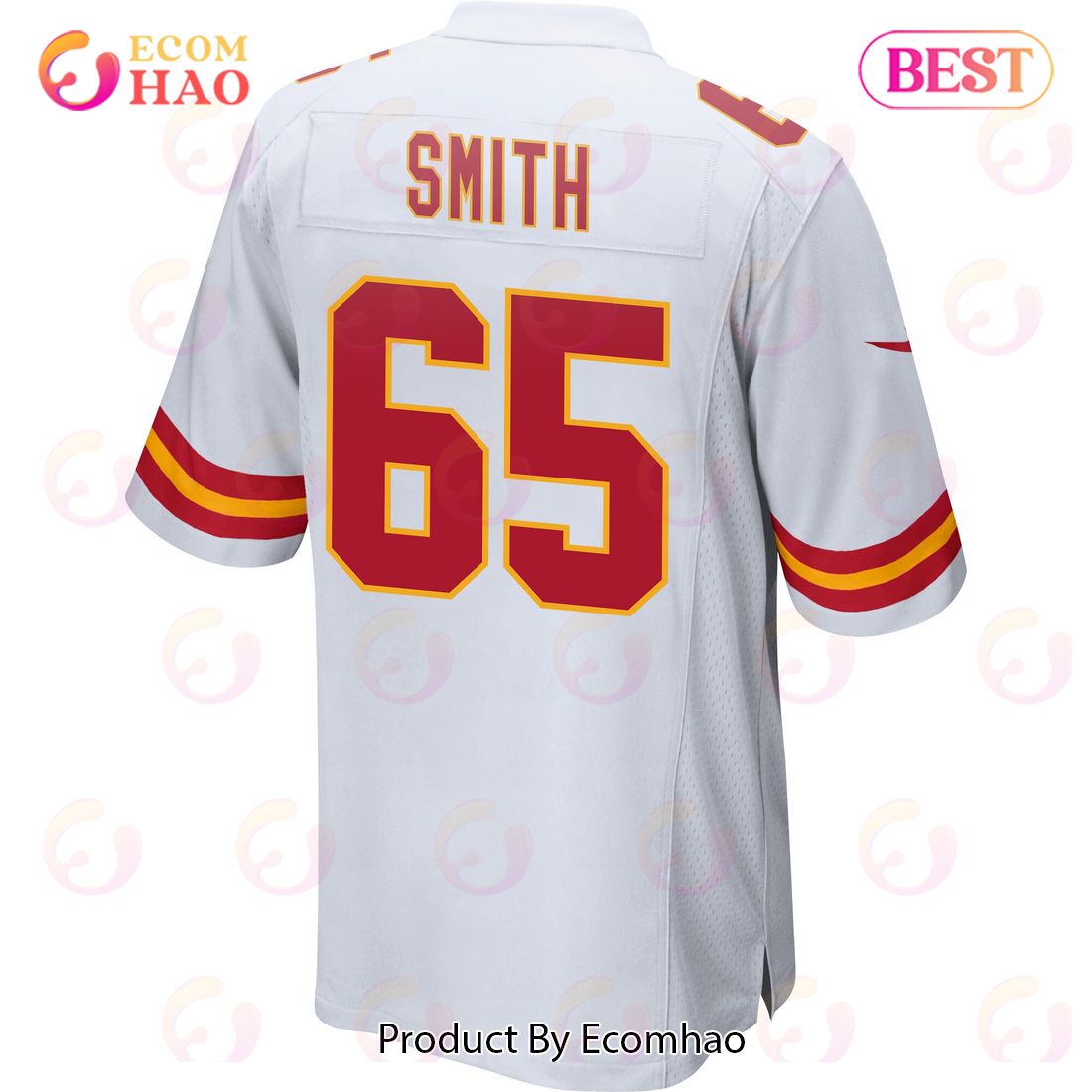 Trey Smith 65 Kansas City Chiefs Super Bowl LVII Champions 3 Stars Men Game Jersey – White