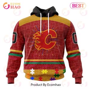 Personalized NHL Calgary Flames Specialized Design With Fearless Aganst Autism 3D Hoodie