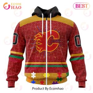 Personalized NHL Calgary Flames Specialized Design With Fearless Aganst Autism 3D Hoodie