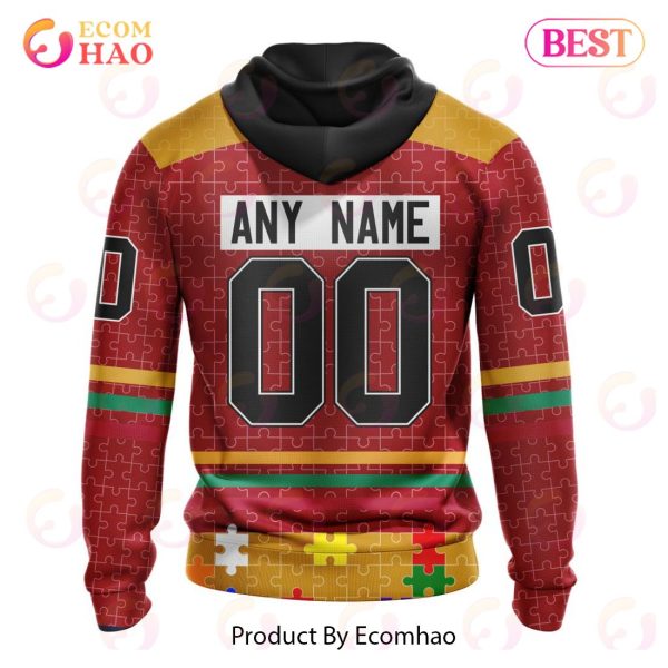 Personalized NHL Calgary Flames Specialized Design With Fearless Aganst Autism 3D Hoodie