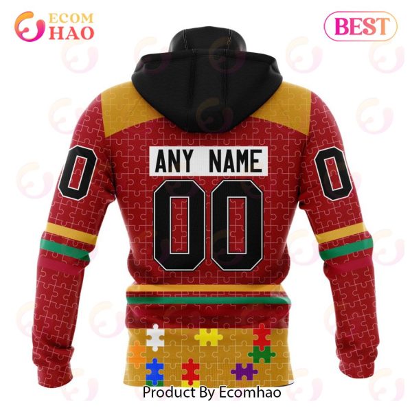 Personalized NHL Calgary Flames Specialized Design With Fearless Aganst Autism 3D Hoodie