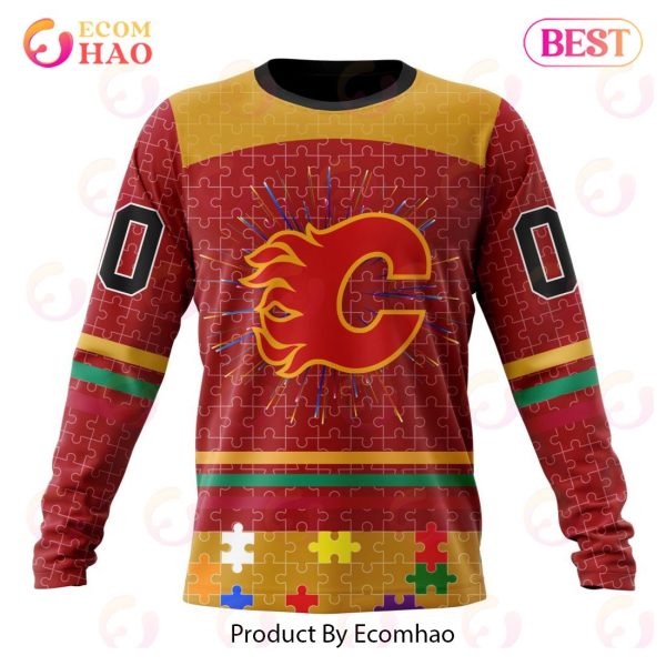 Personalized NHL Calgary Flames Specialized Design With Fearless Aganst Autism 3D Hoodie