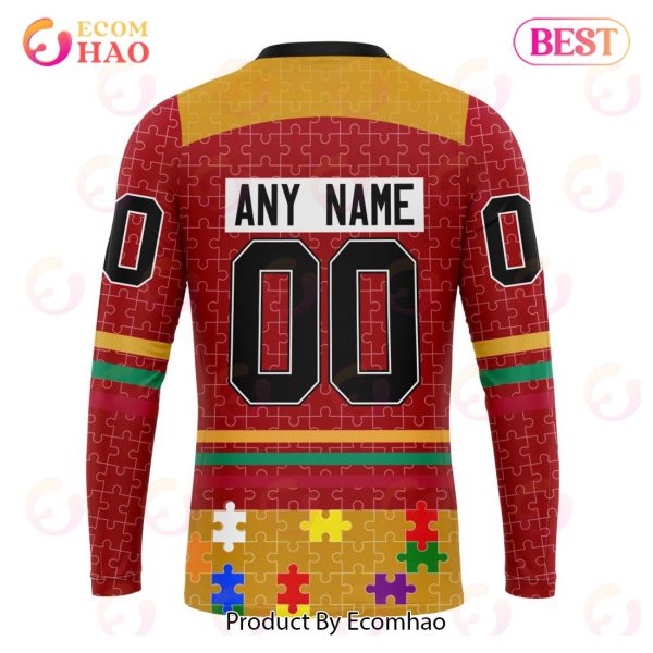 Personalized NHL Calgary Flames Specialized Design With Fearless Aganst Autism 3D Hoodie