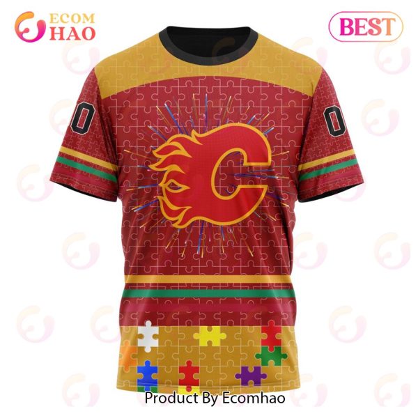 Personalized NHL Calgary Flames Specialized Design With Fearless Aganst Autism 3D Hoodie