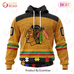 Personalized NHL Chicago BlackHawks Specialized Design With Fearless Aganst Autism 3D Hoodie