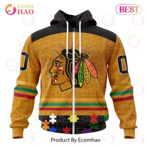 Personalized NHL Chicago BlackHawks Specialized Design With Fearless Aganst Autism 3D Hoodie