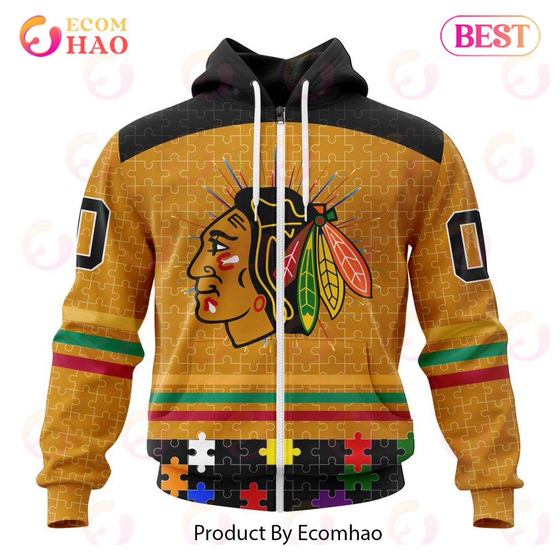 Personalized NHL Chicago BlackHawks Specialized Design With Fearless Aganst Autism 3D Hoodie