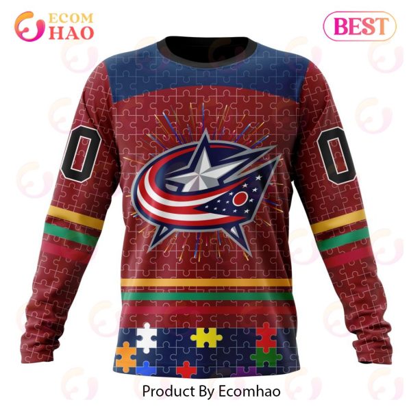 Personalized NHL Columbus Blue Jackets Specialized Design With Fearless Aganst Autism 3D Hoodie