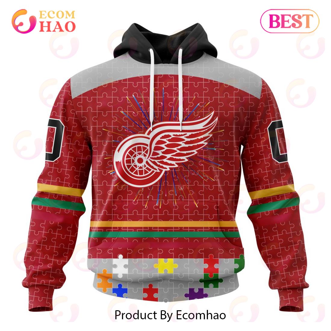 Personalized NHL Detroit Red Wings Specialized Design With Fearless Aganst Autism 3D Hoodie