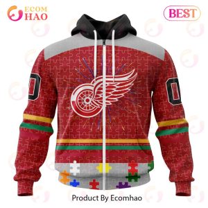 Personalized NHL Detroit Red Wings Specialized Design With Fearless Aganst Autism 3D Hoodie