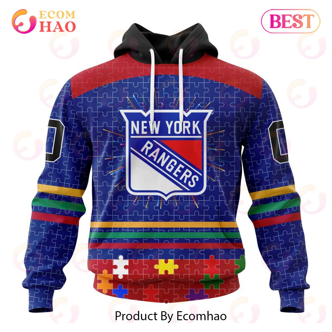 Personalized NHL New York Rangers Specialized Design With Fearless Aganst Autism 3D Hoodie