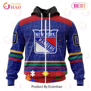 Personalized NHL New York Rangers Specialized Design With Fearless Aganst Autism 3D Hoodie