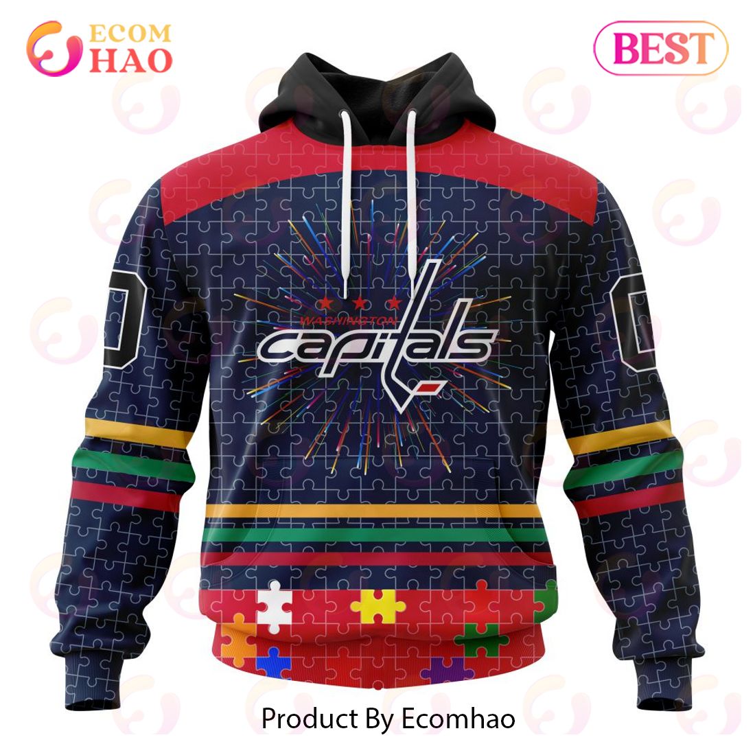 Personalized NHL Washington Capitals Specialized Design With Fearless Aganst Autism 3D Hoodie