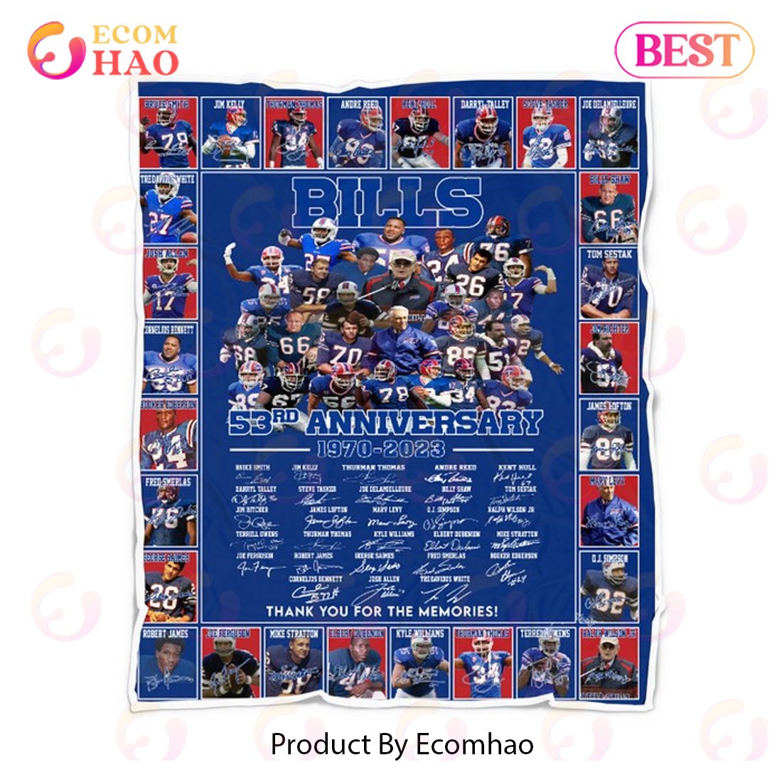 Buffalo Bills 53rd Anniversary 1970 – 2023 Thank You For The Memories Quilt, Fleece Blanket, Sherpa Fleece Blanket