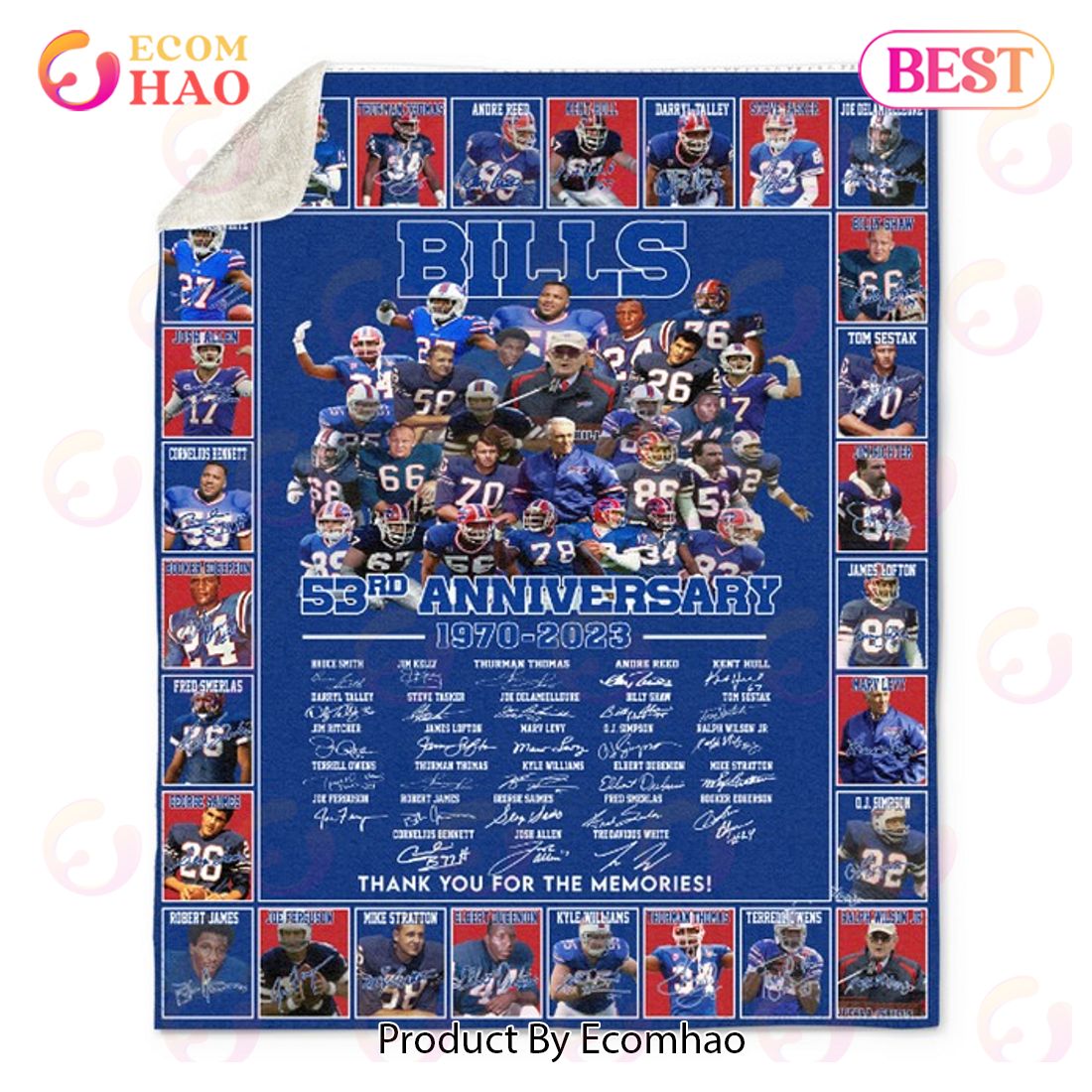 Buffalo Bills 53rd Anniversary 1970 – 2023 Thank You For The Memories Quilt, Fleece Blanket, Sherpa Fleece Blanket