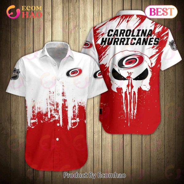 SALE NHL Carolina Hurricanes Shirts Skull Button Up Short Sleeve