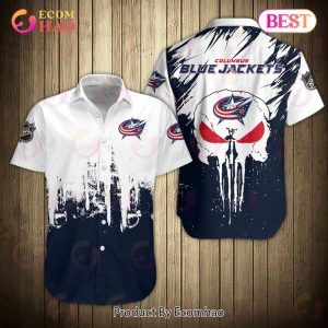 SALE NHL Columbus Blue Jackets Shirts Skull Short Sleeve