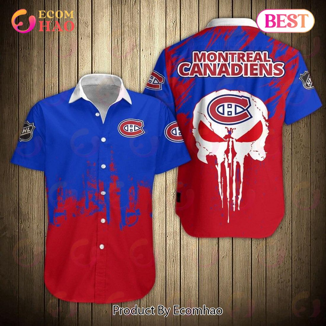 SALE NHL Montreal Canadiens Shirts Skull Short Sleeve