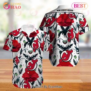 SALE NHL New Jersey Devils Hawaiian Shirt Big Floral Button Up
