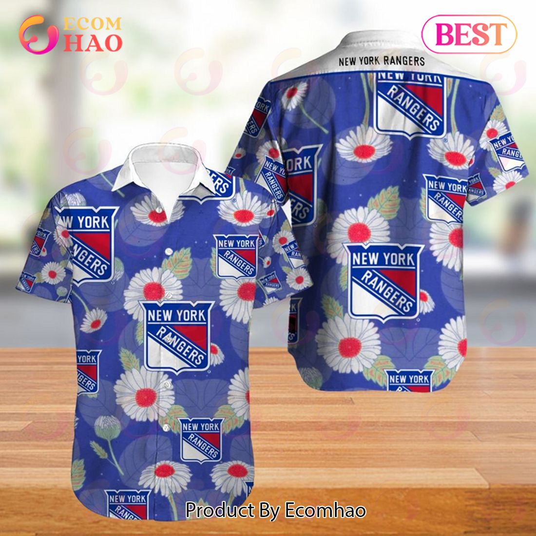 SALE NHL New York Rangers Hawaiian Shirt Big Floral Button Up