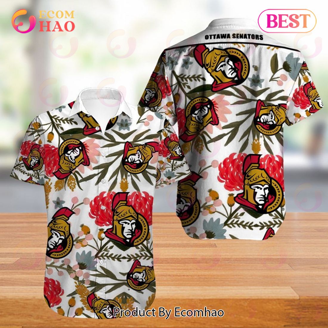 SALE NHL Ottawa Senators Hawaiian Shirt Big Floral Button Up