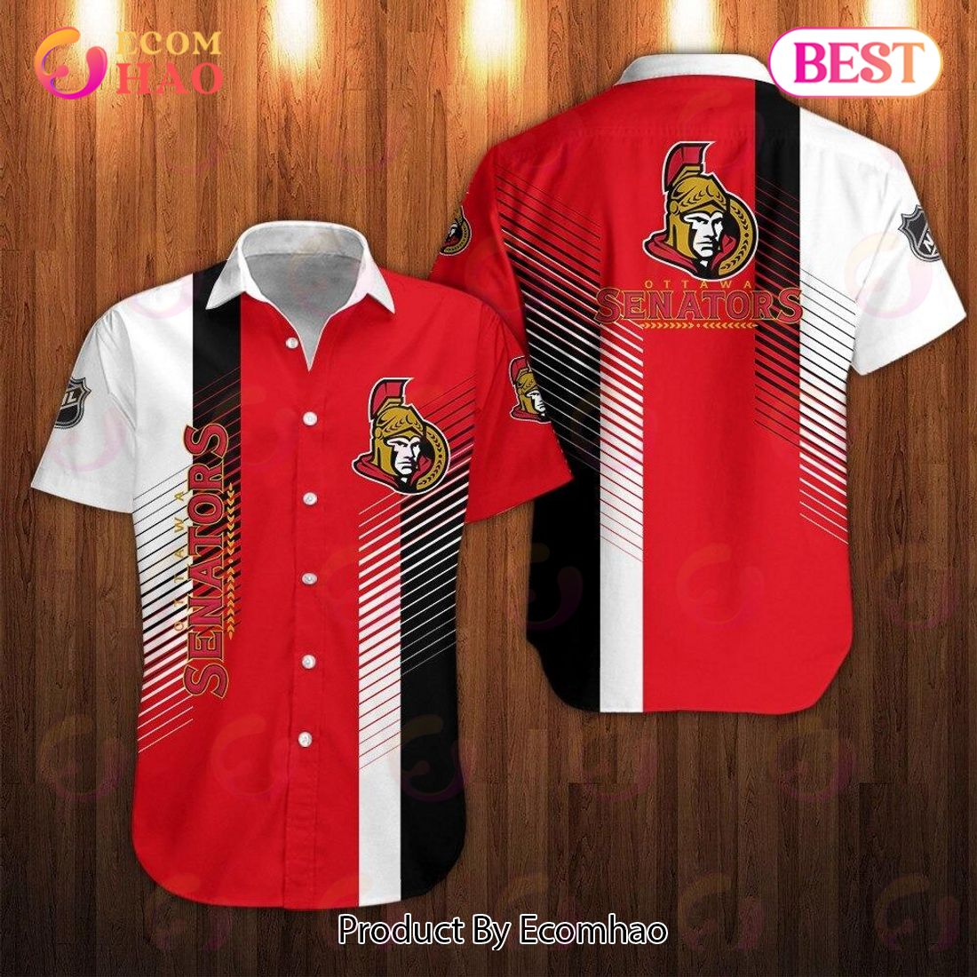 SALE NHL Ottawa Senators Shirts Striped Button Up Short Sleeve