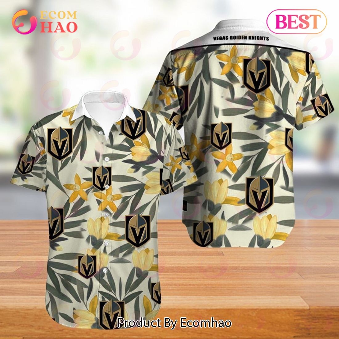 SALE NHL Vegas Golden Knights Hawaiian Shirt Leaf Floral Button Up