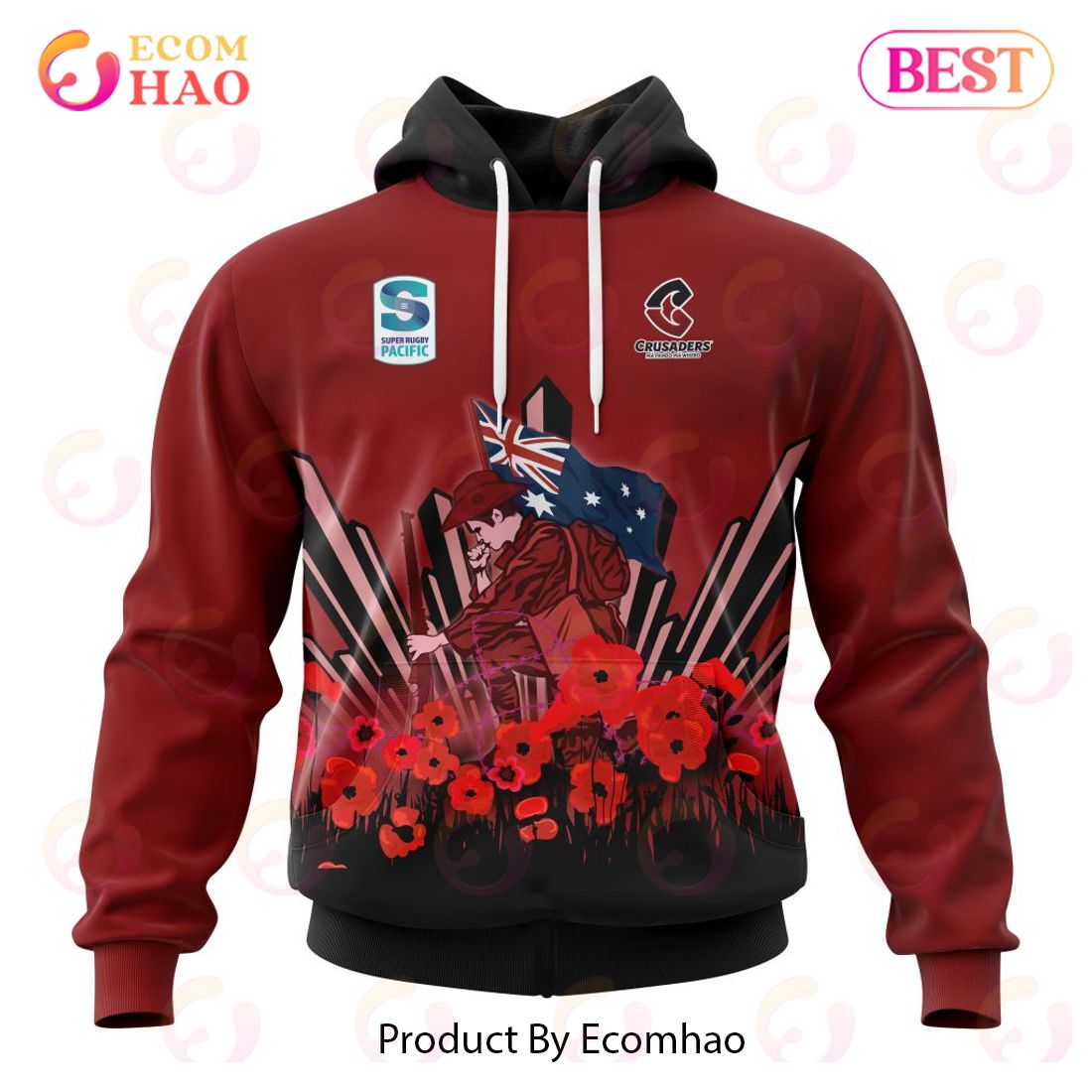 Super Rugby BNZ Crusaders Specialized 2022 Anzac Jersey Concepts 3D Hoodie