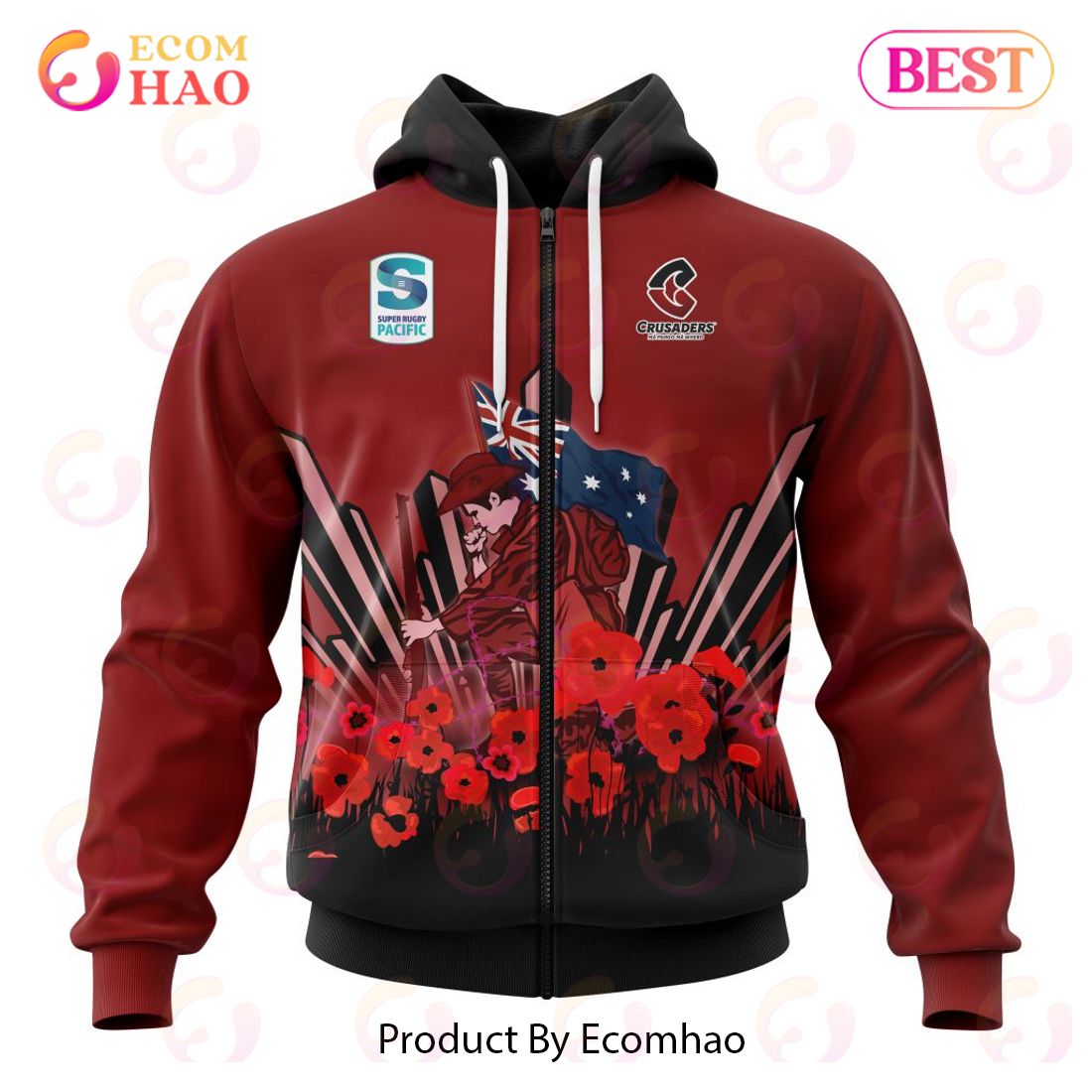 Super Rugby BNZ Crusaders Specialized 2022 Anzac Jersey Concepts 3D Hoodie