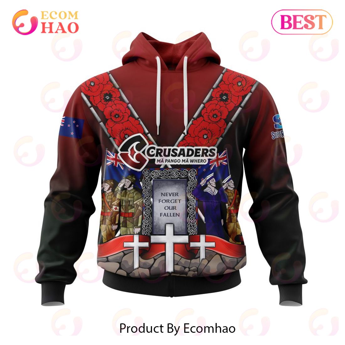 Super Rugby BNZ Crusaders Specialized Anzac Jersey Concepts 3D Hoodie