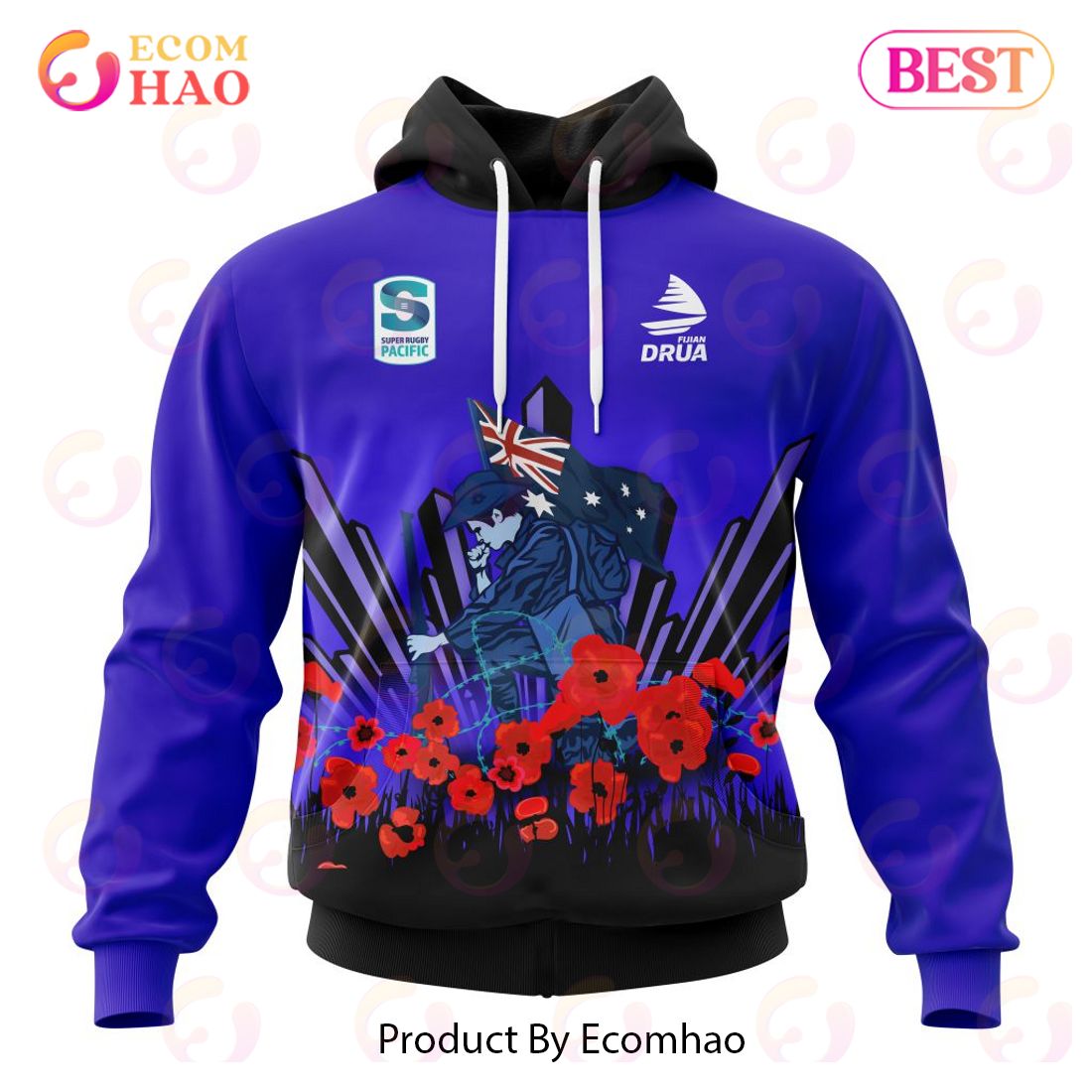 Super Rugby Fijian Drua Specialized 2022 Anzac Jersey Concepts 3D Hoodie