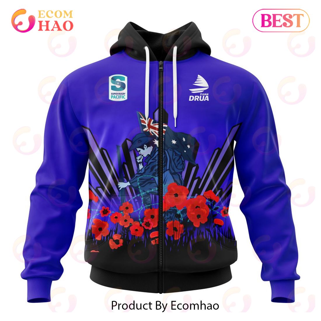 Super Rugby Fijian Drua Specialized 2022 Anzac Jersey Concepts 3D Hoodie