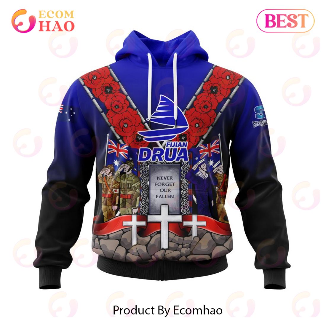 Super Rugby Fijian Drua Specialized Anzac Jersey Concepts 3D Hoodie