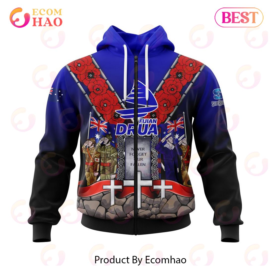 Super Rugby Fijian Drua Specialized Anzac Jersey Concepts 3D Hoodie