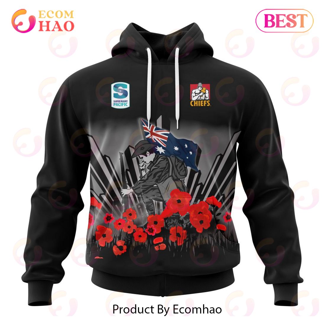 Super Rugby Gallagher Chiefs Specialized 2022 Anzac Jersey Concepts 3D Hoodie