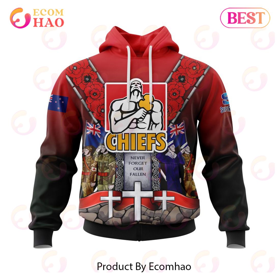 Super Rugby Gallagher Chiefs Specialized Anzac Jersey Concepts 3D Hoodie