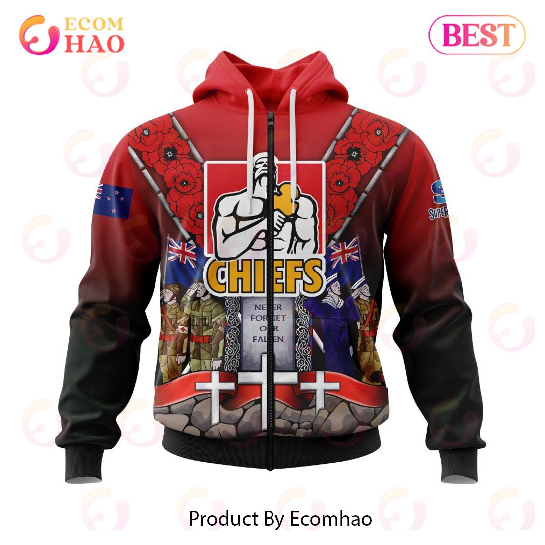 Super Rugby Gallagher Chiefs Specialized Anzac Jersey Concepts 3D Hoodie