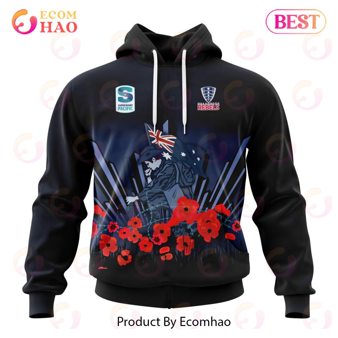 Super Rugby Melbourne Rebels Specialized 2022 Anzac Jersey Concepts 3D Hoodie