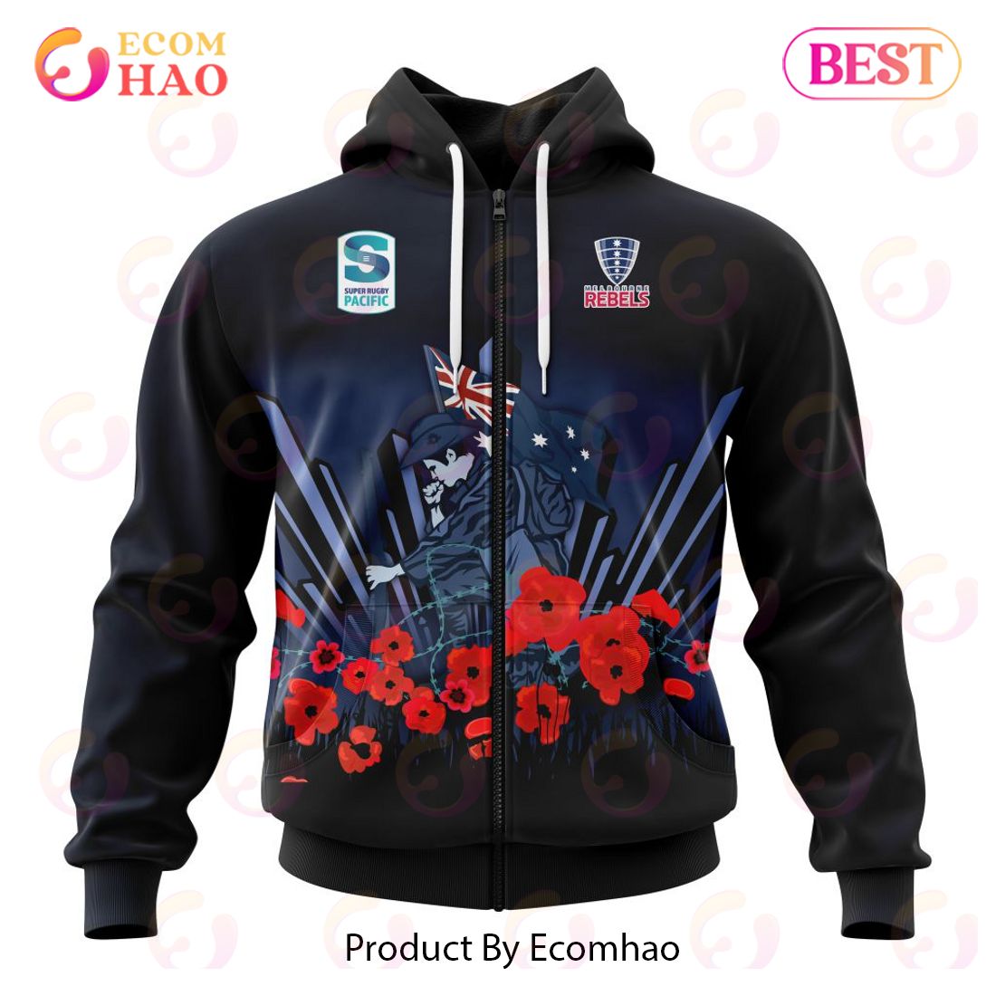 Super Rugby Melbourne Rebels Specialized 2022 Anzac Jersey Concepts 3D Hoodie